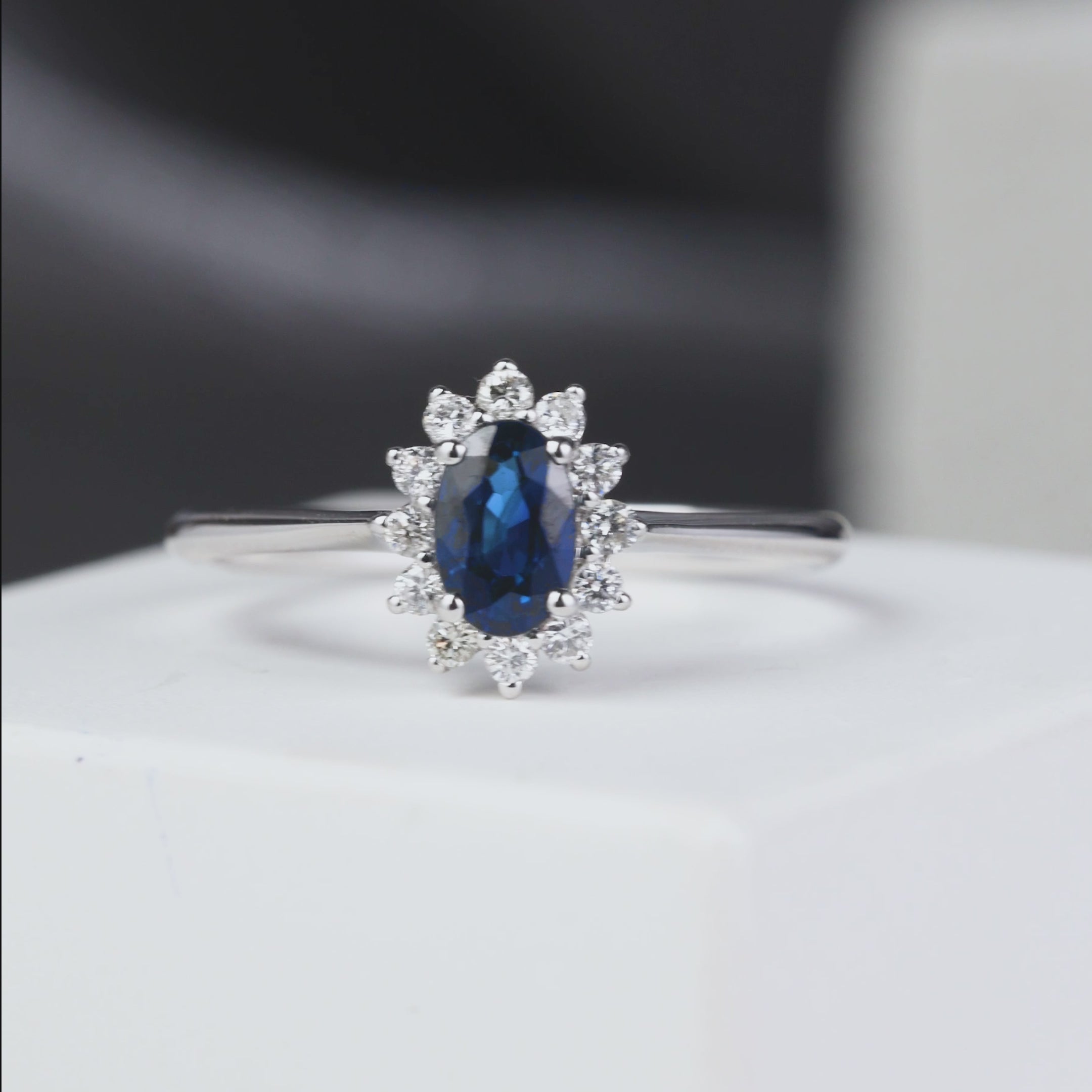 0.54 ct.tw. Natural Blue Sapphire Solitaire Ring with Diamonds in 18K Gold from JewelryandStore