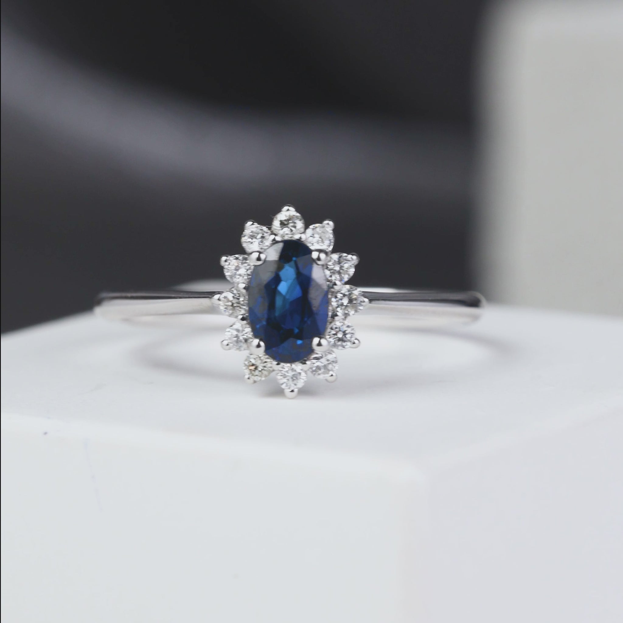 0.54 ct.tw. Natural Blue Sapphire Solitaire Ring with Diamonds in 18K Gold from JewelryandStore