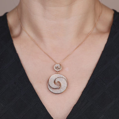 18K Gold Double-spiral Natural Diamond Pendant
