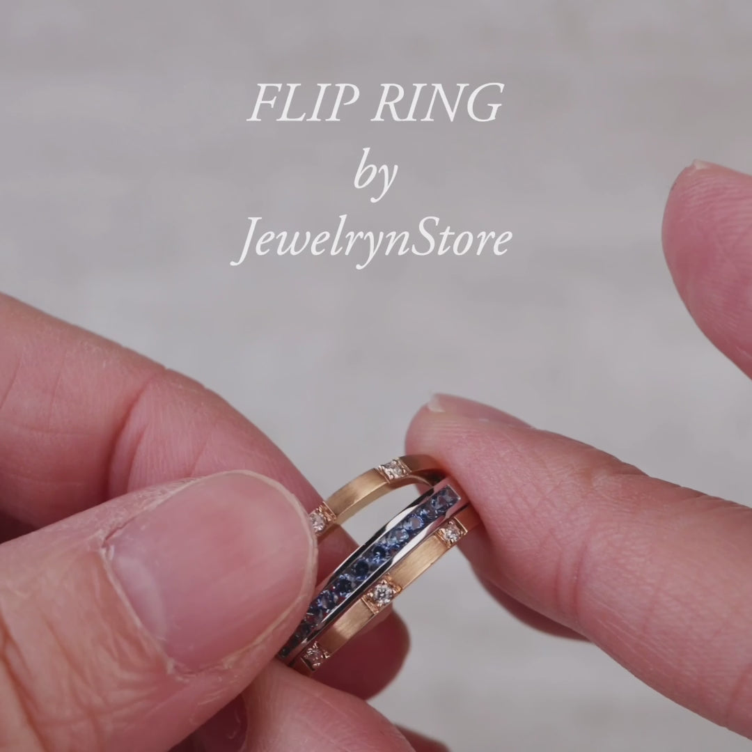 18K Gold Two-Flips Diamond and Sapphire Ring（1 Rings with 6 Styles)