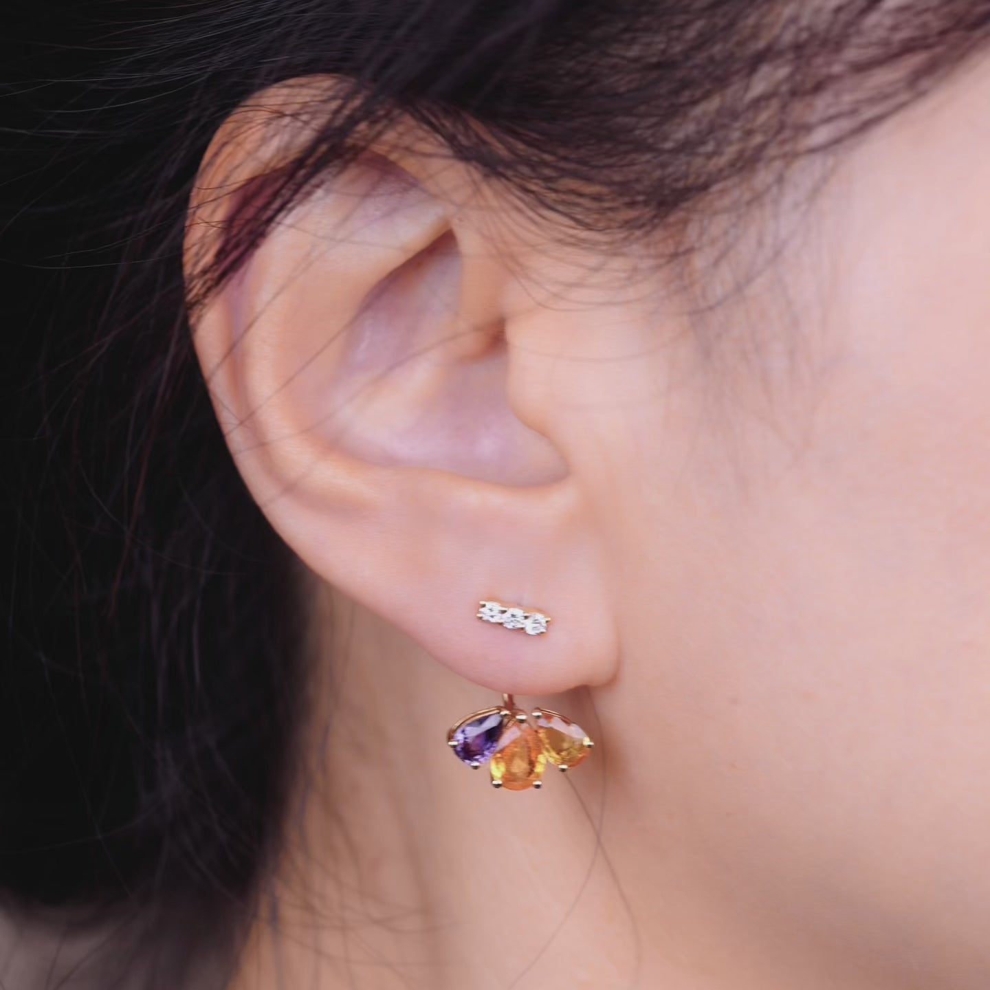 18K Gold Natural Fancy Sapphire and Diamond Flower Earrings
