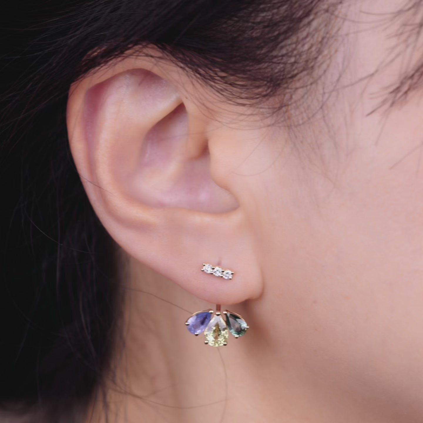 18K Gold Natural Fancy Sapphire and Diamond Flower Earrings