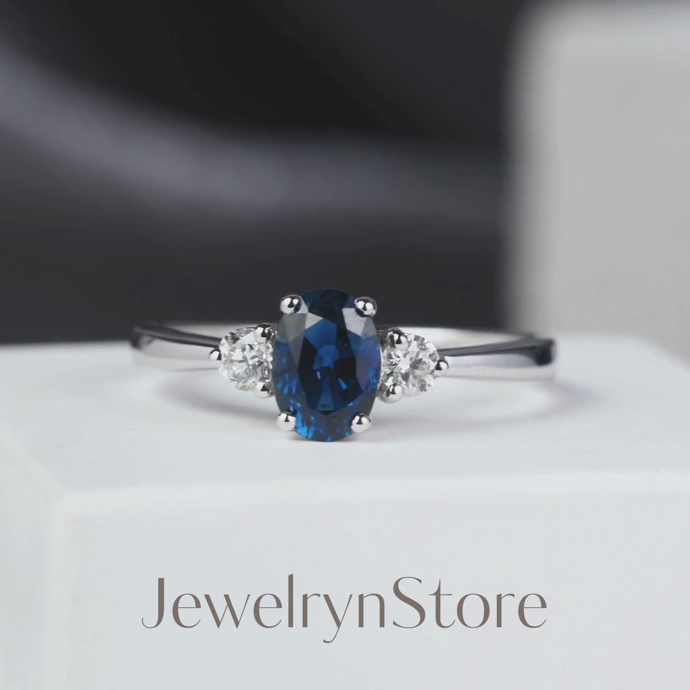1.14ct Natural Blue Sapphire and Diamond Three-Stone Ring in 18K White Gold