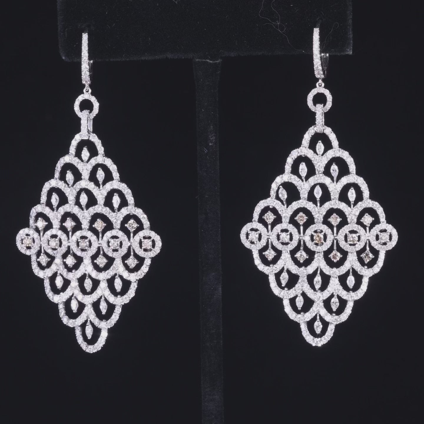 18K Gold Art Deco Diamond Lattice Statement Earrings