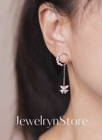 925 Silver Butterfly Long Earrings