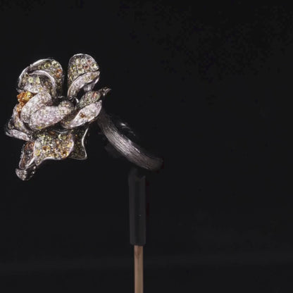 18K Gold Flower Motif Ring with Yellow Sapphires &amp; Color Diamonds