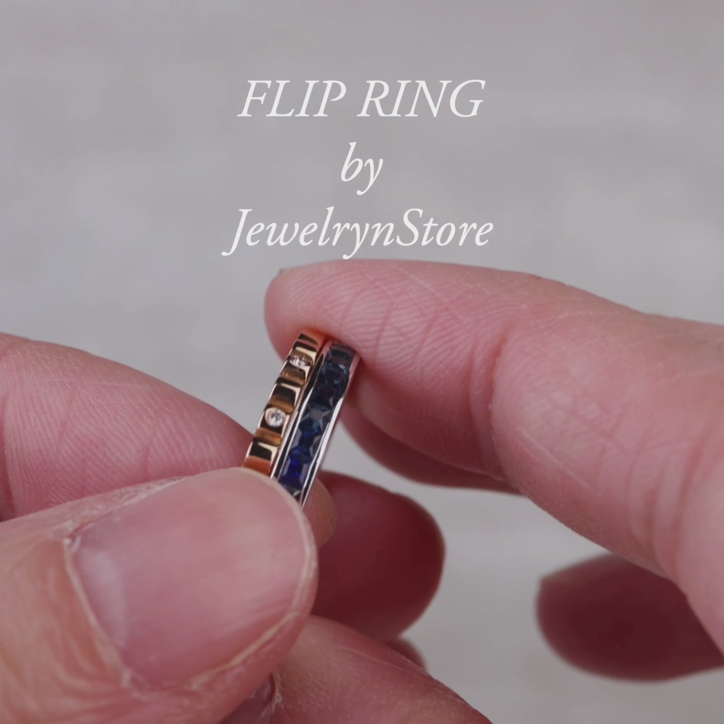18K Gold One-Flip Diamond and Sapphire Ring（1 Rings with 4 Styles)