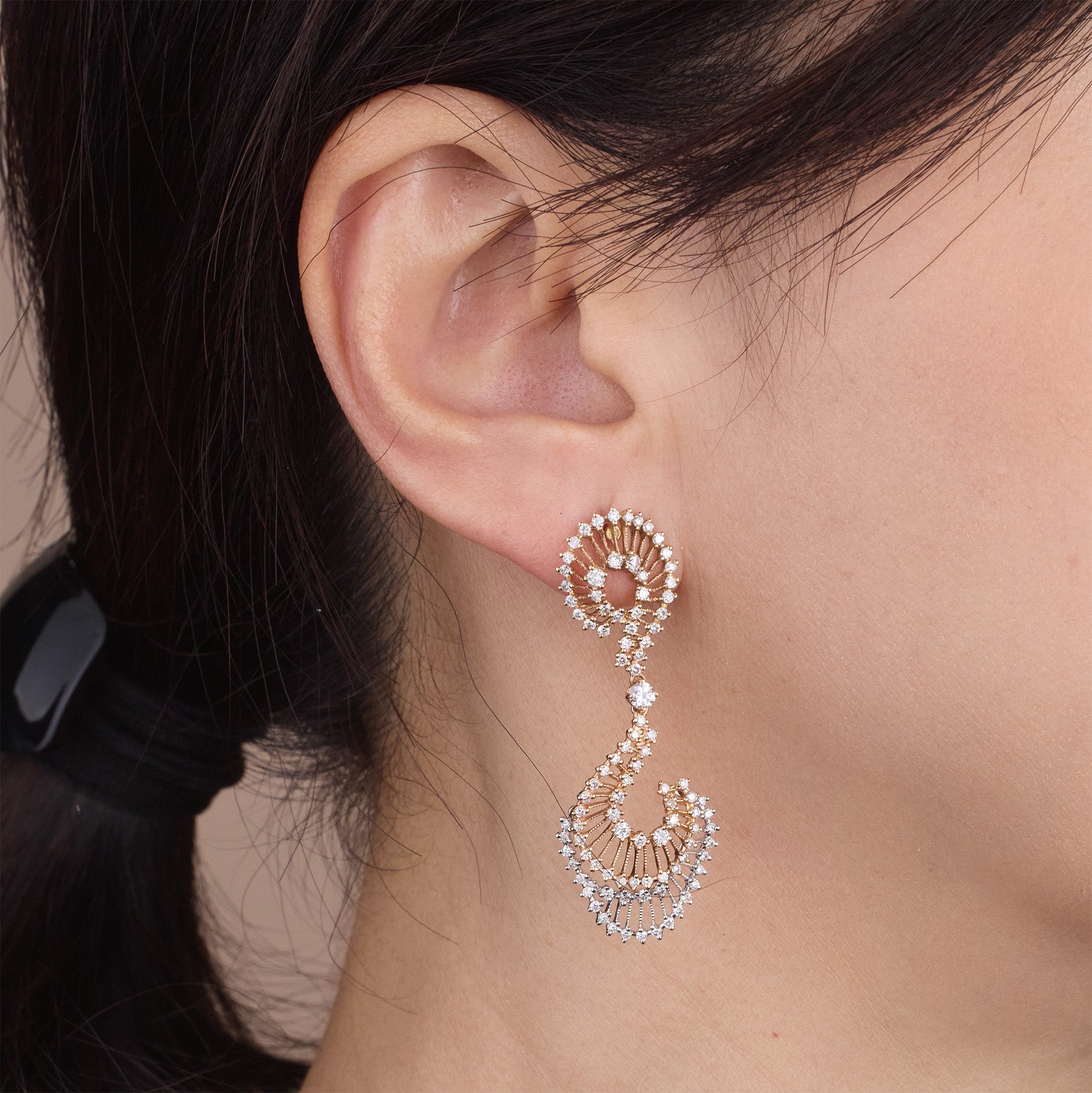 18K Rose Gold Sunbrust Drop Earrings with 2.32ct.tw. Natural Diamonds