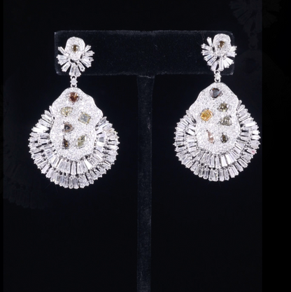 18K White Gold Art Deco Earrings with Natural Diamonds