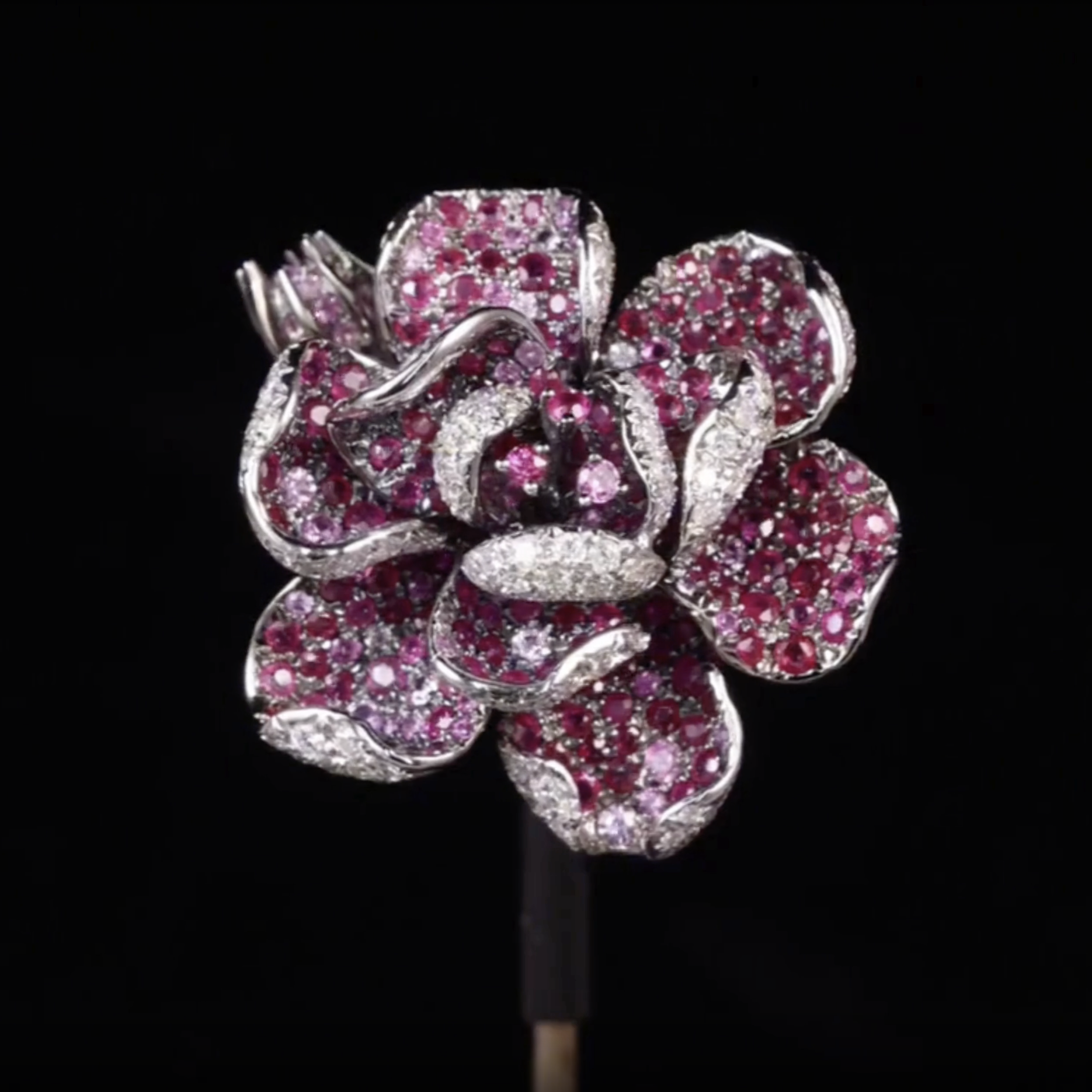 18K Gold Flower Ring with Natural Diamonds &amp; Rubies