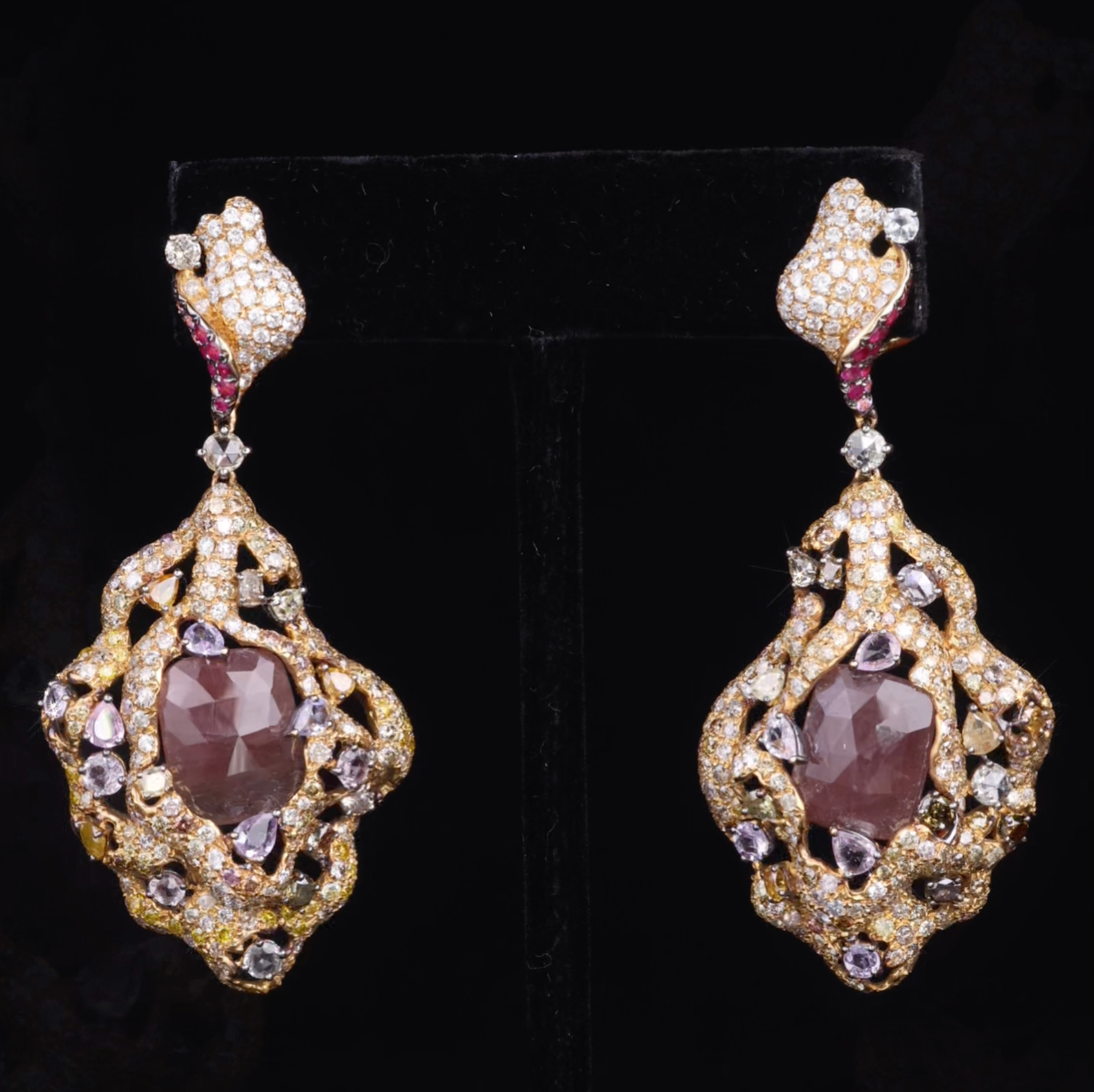 18K Gold Color Sapphire, Diamond &amp; Ruby Evening Party Earrings from JewelryAndStore