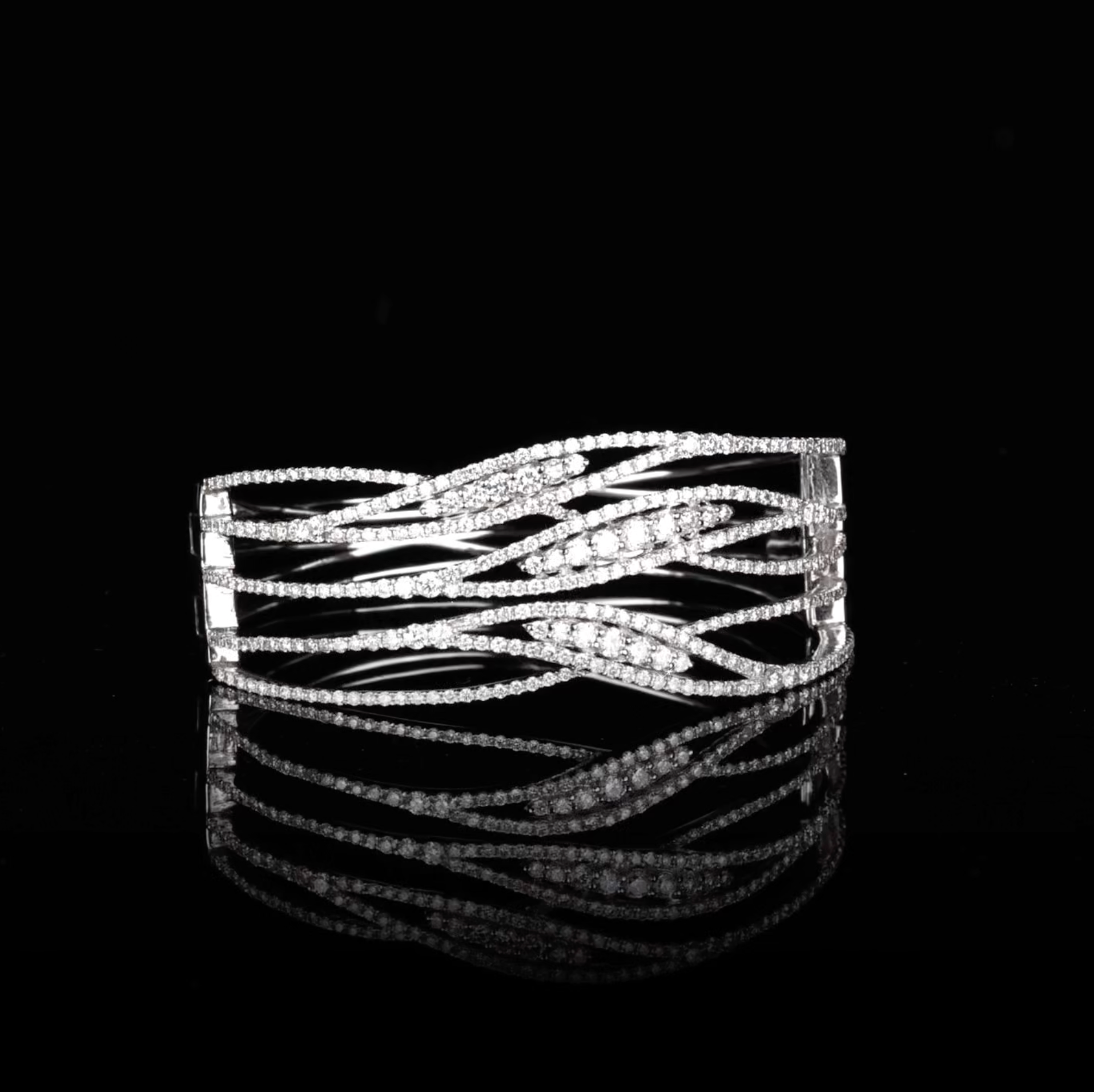 18K Gold  Multi-Row Wave Diamond Bangle