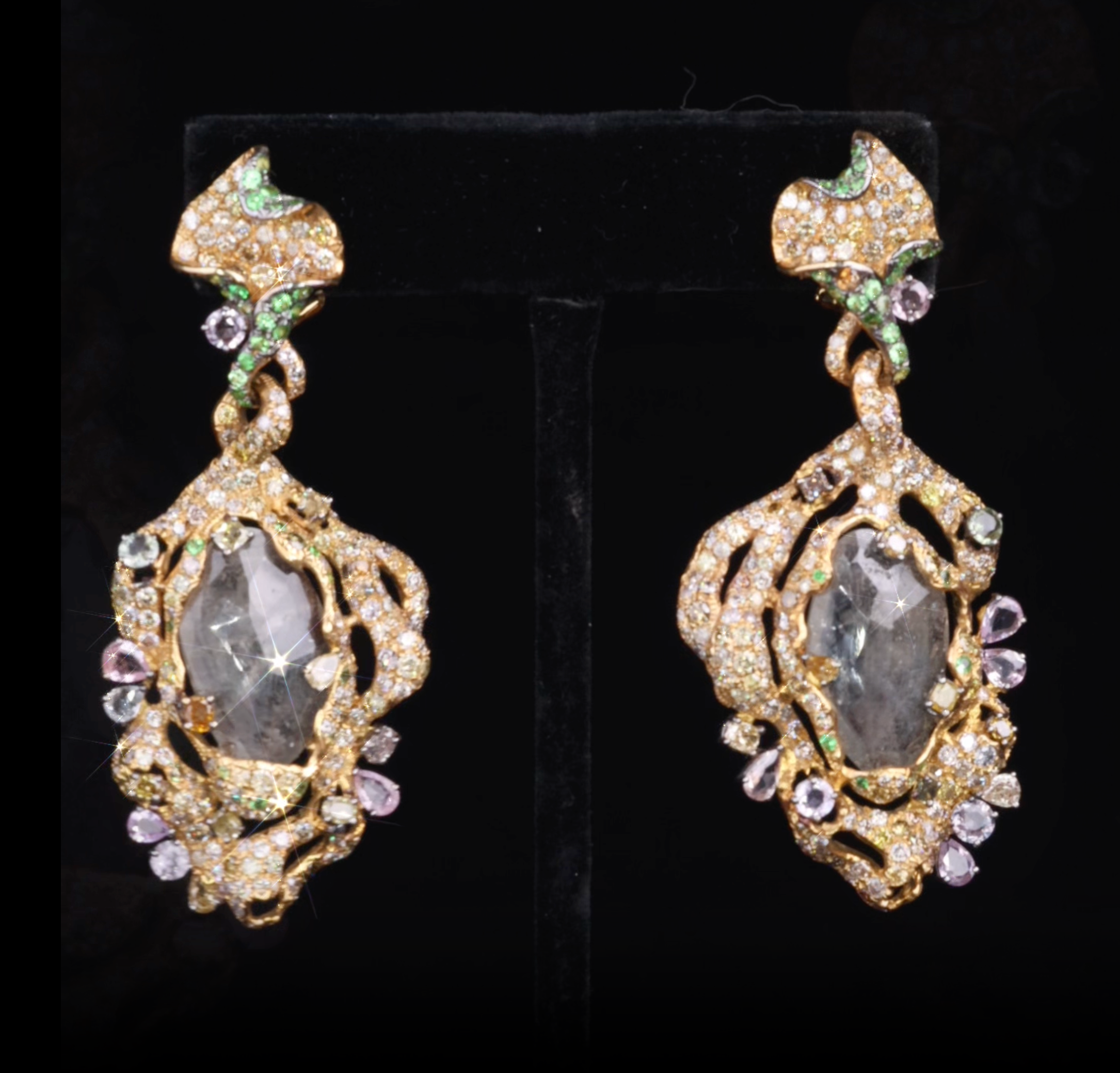 18K Gold Color Sapphire and Diamond Party Earrings