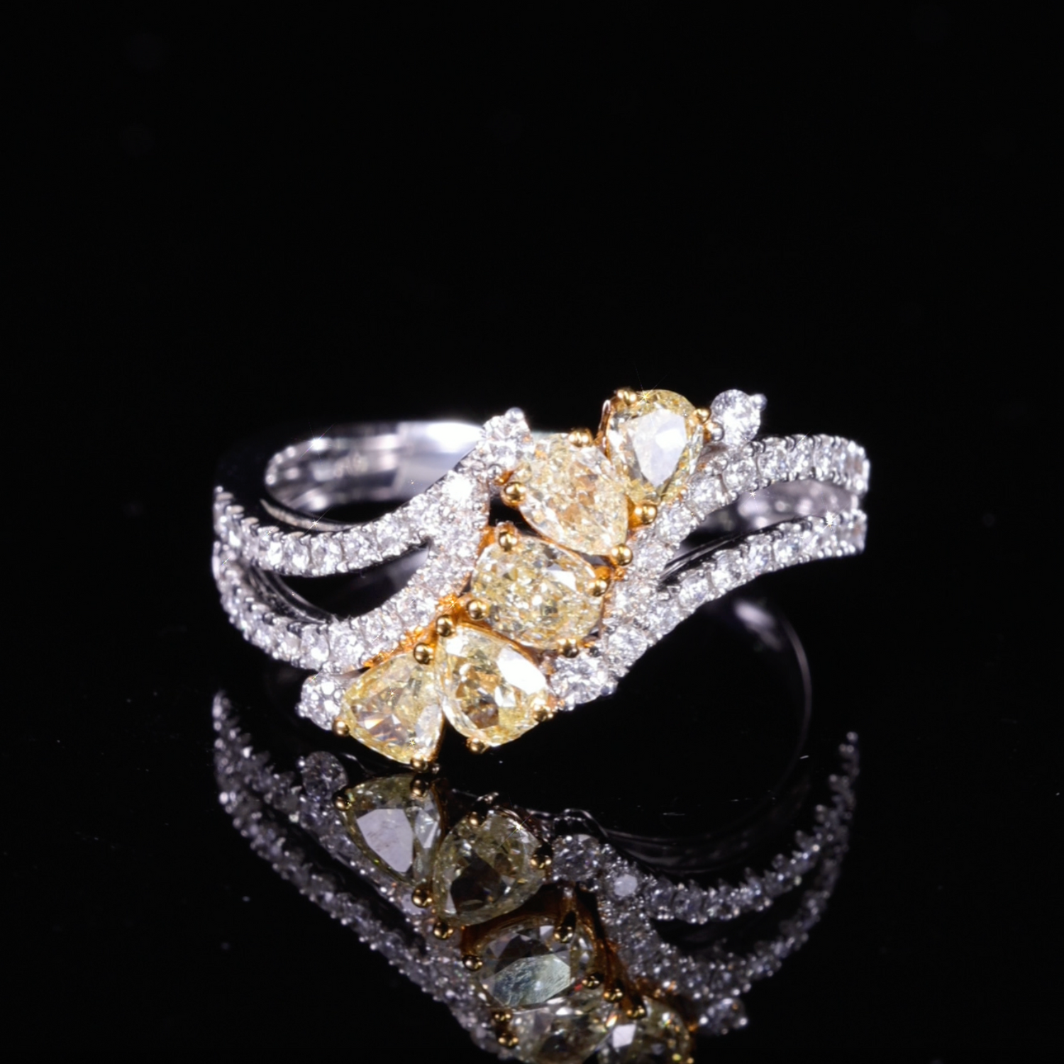 18K Gold Natural Yellow Diamond Twist Shank Ring from JewelryandStore