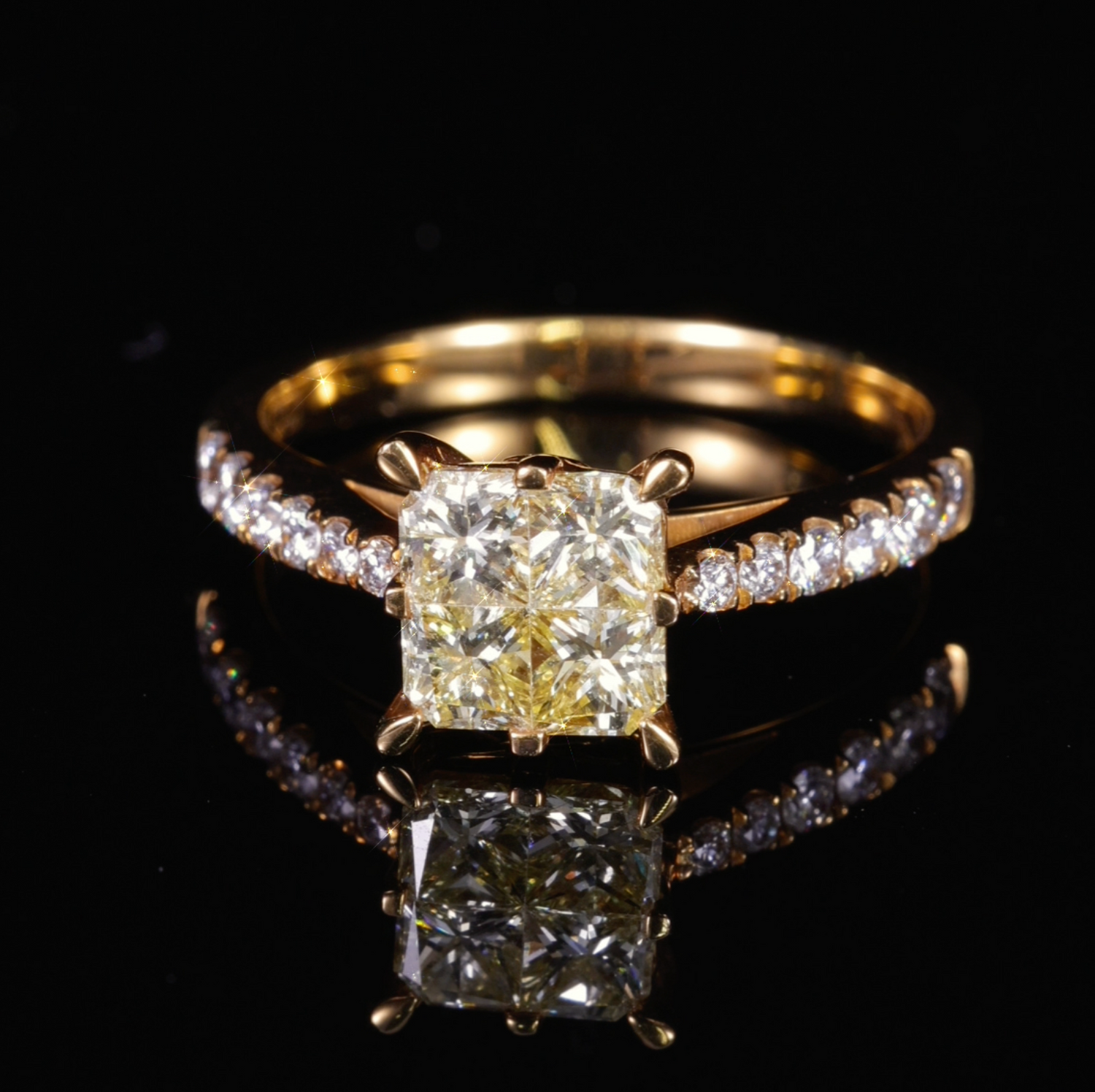 0.88ct.tw. Yellow Diamond Engagement Ring in 18K Gold
