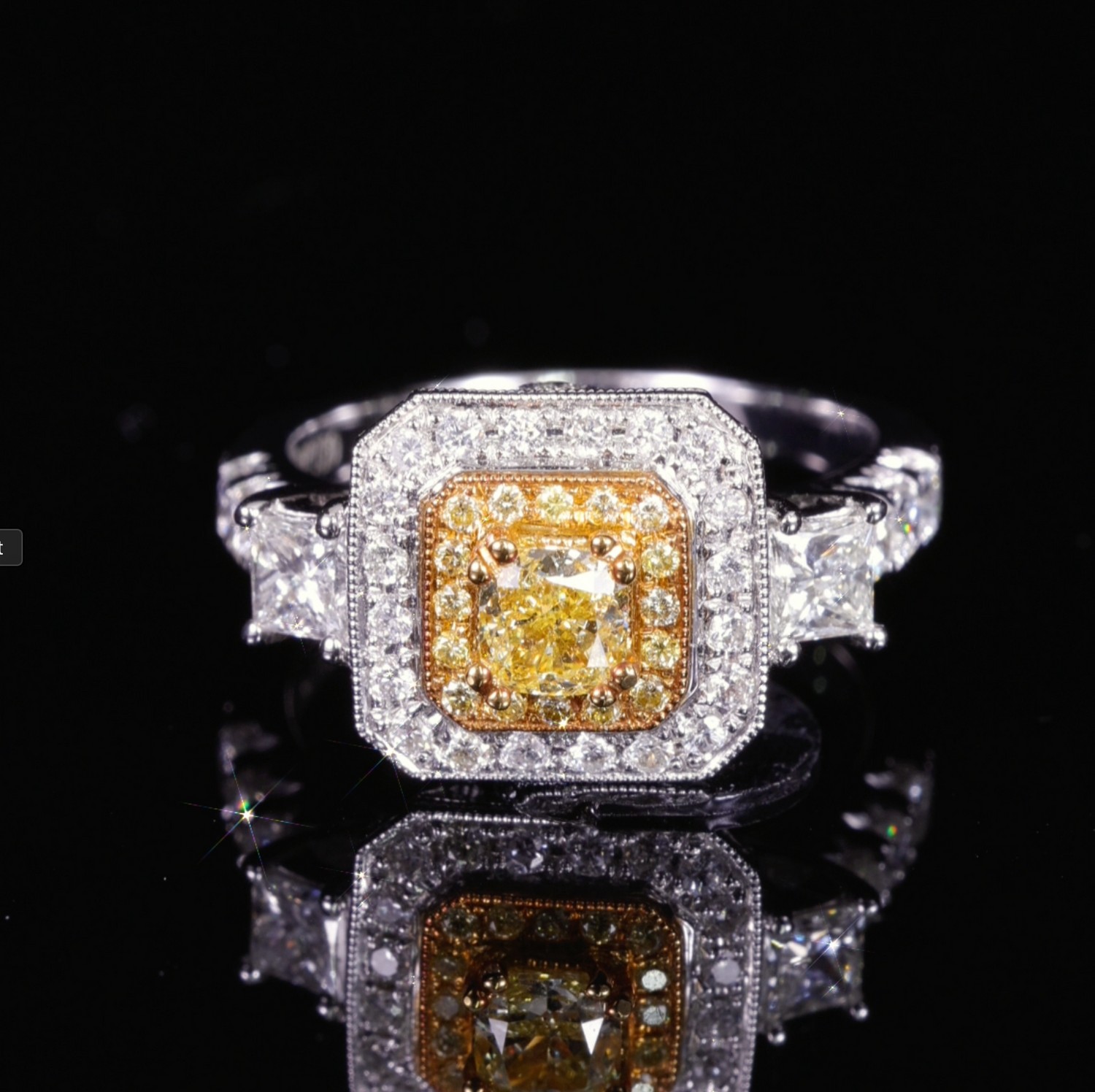 18K Gold Two-Tone Halo Ring with 1.02ct. Natural Yellow Diamond