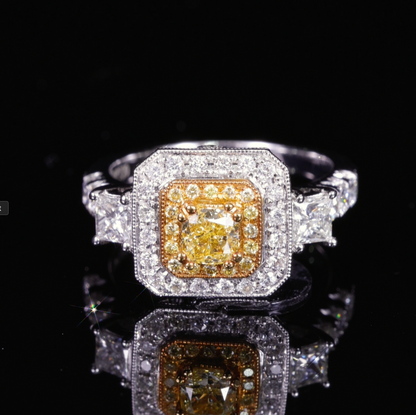 18K Gold Two-Tone Halo Ring with 1.02ct. Natural Yellow Diamond