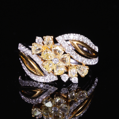 18K Two‑Tone Floral Cluster Ring with Natural Yellow Diamonds from JewelryandStore