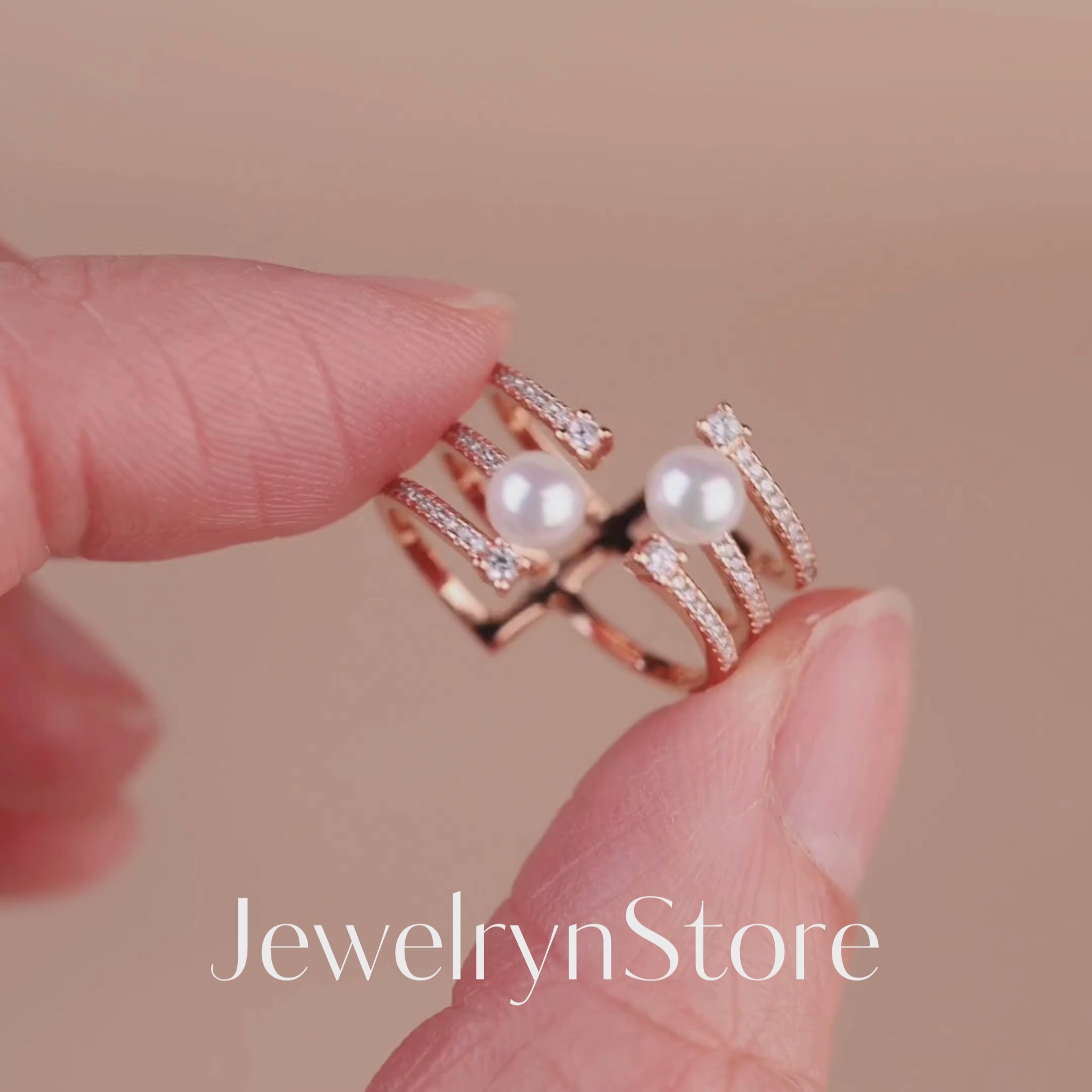 925 Silver Triple Row Fresh Water Pearl Open Ring