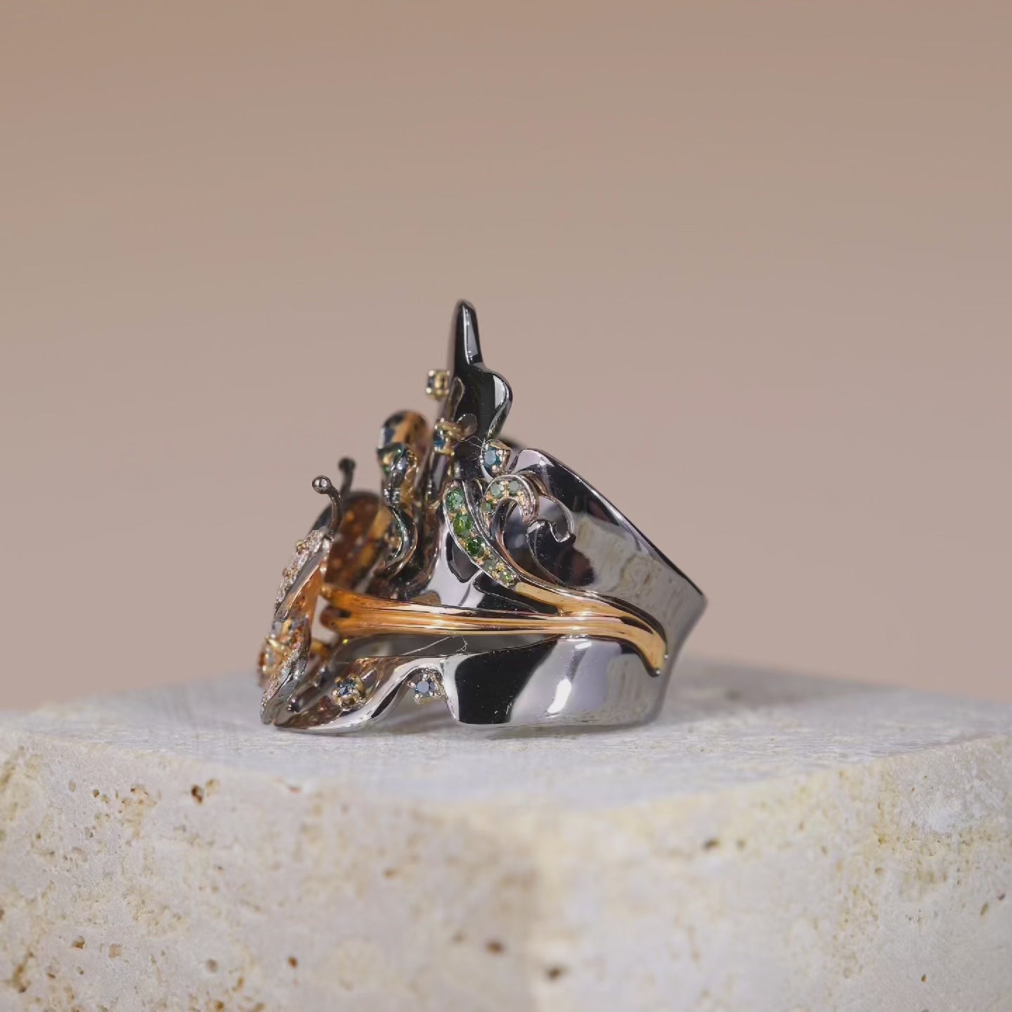 18K Black Gold Butterfly Diamond Ring