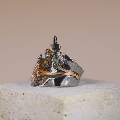 18K Black Gold Butterfly Diamond Ring