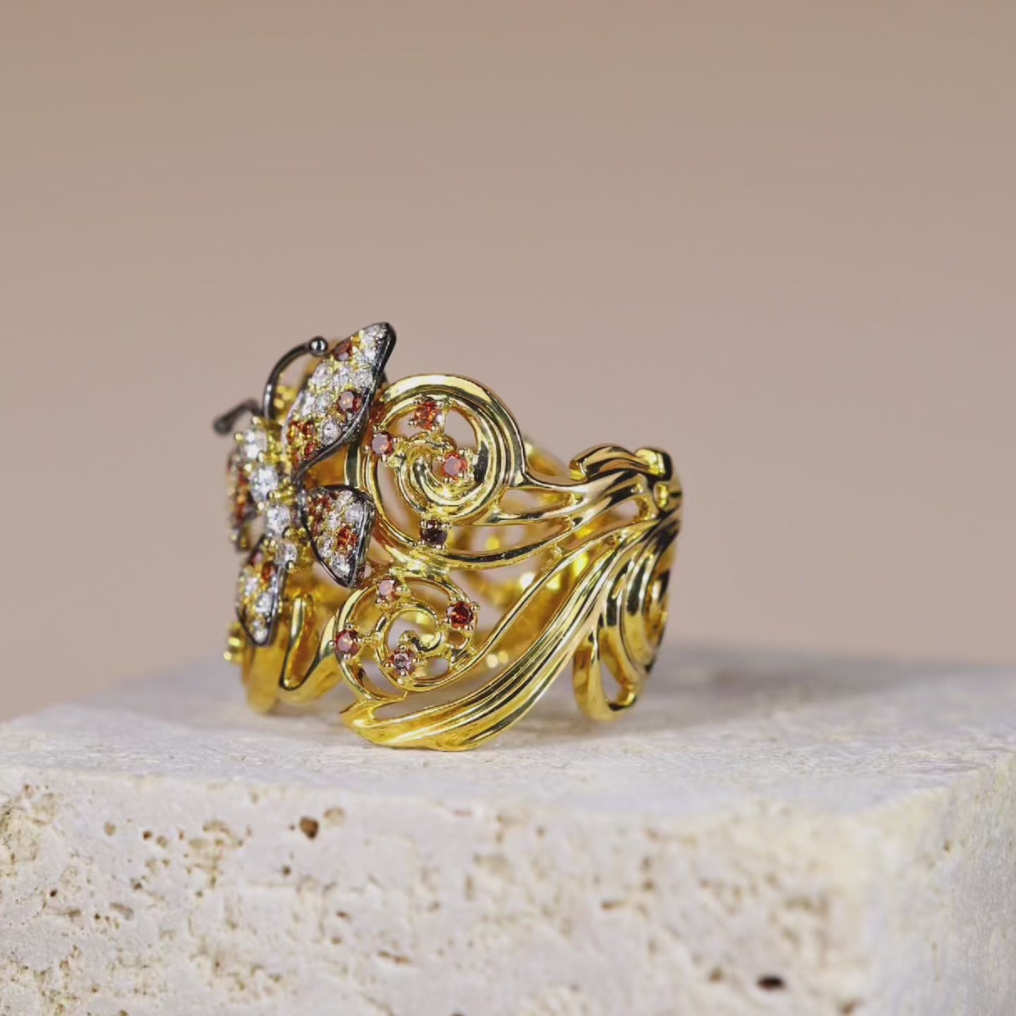 18K Yellow Gold Butterfly Diamond Ring