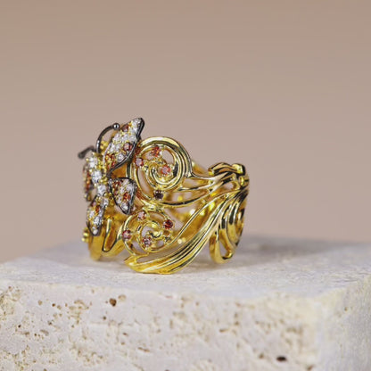 18K Yellow Gold Butterfly Diamond Ring