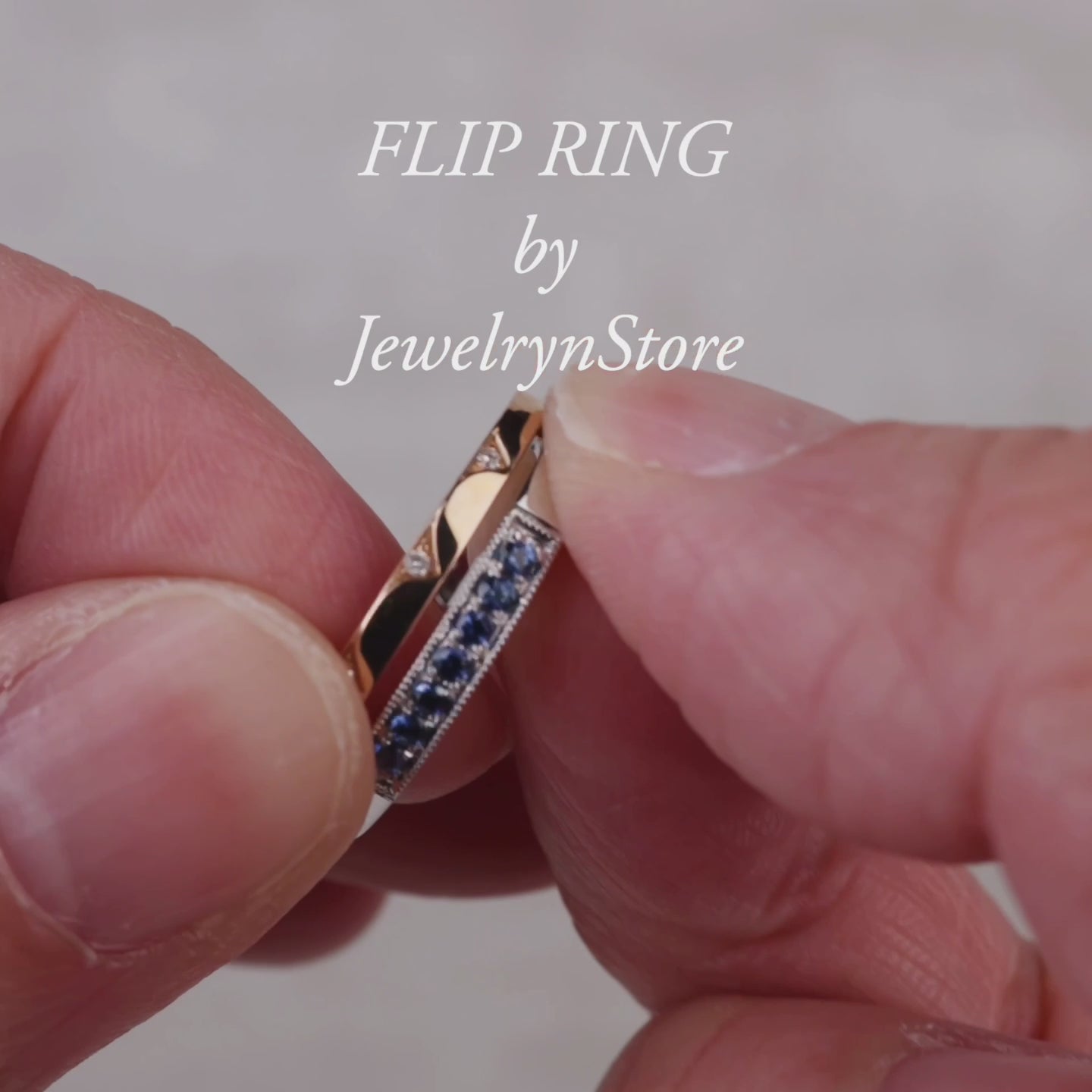 18K Gold One-Flip Diamond and Sapphire Ring（1 Rings with 4 Styles)