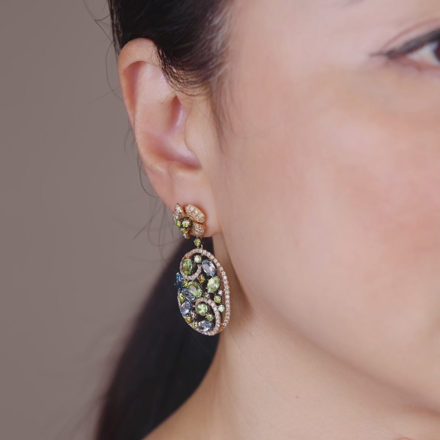 18K Gold Natural Fancy Sapphire &amp; Diamond Drop Earrings
