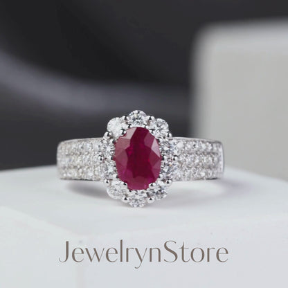1.00ct.t.w. Nature Ruby Halo Diamond Ring