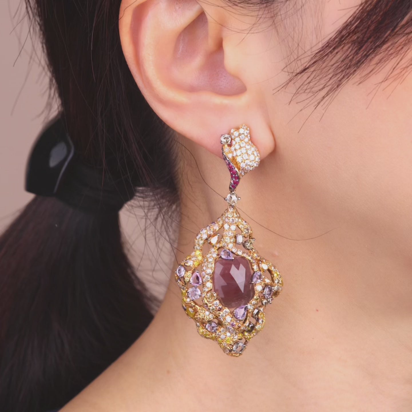 18K Gold Color Sapphire, Diamond &amp; Ruby Evening Party Earrings from JewelryAndStore
