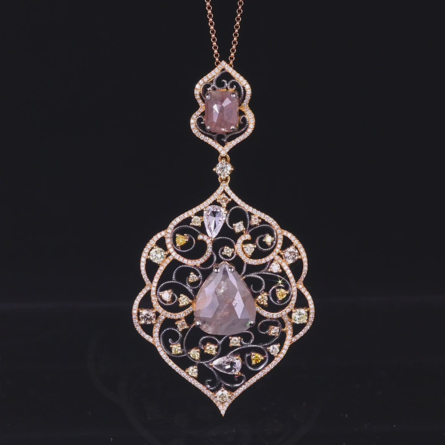 18K Yellow Gold Art Deco Pendant with Natural Diamonds