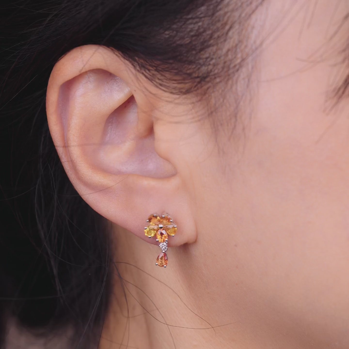 18K Gold Natural Fancy Sapphire and Diamond Flower Earrings