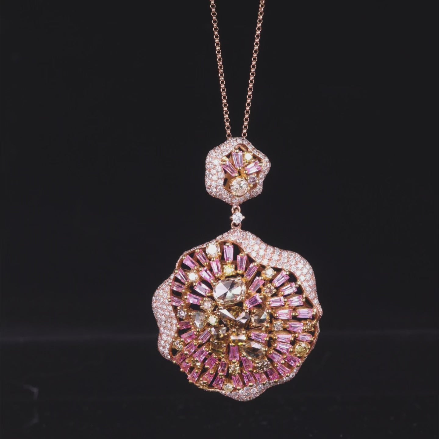 18K Rose Gold Pendant with Pink Sapphires, Pink Diamonds &amp; Color Diamonds