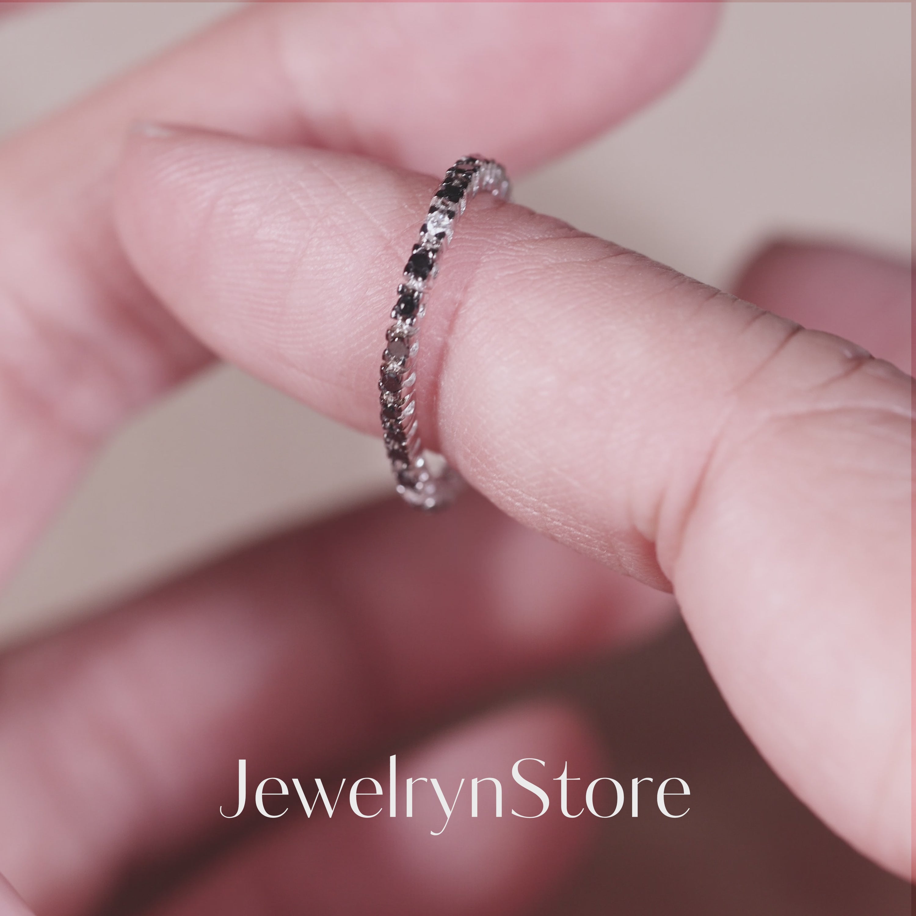 18K Gold Natural Black Diamond Eternity Soft Ring