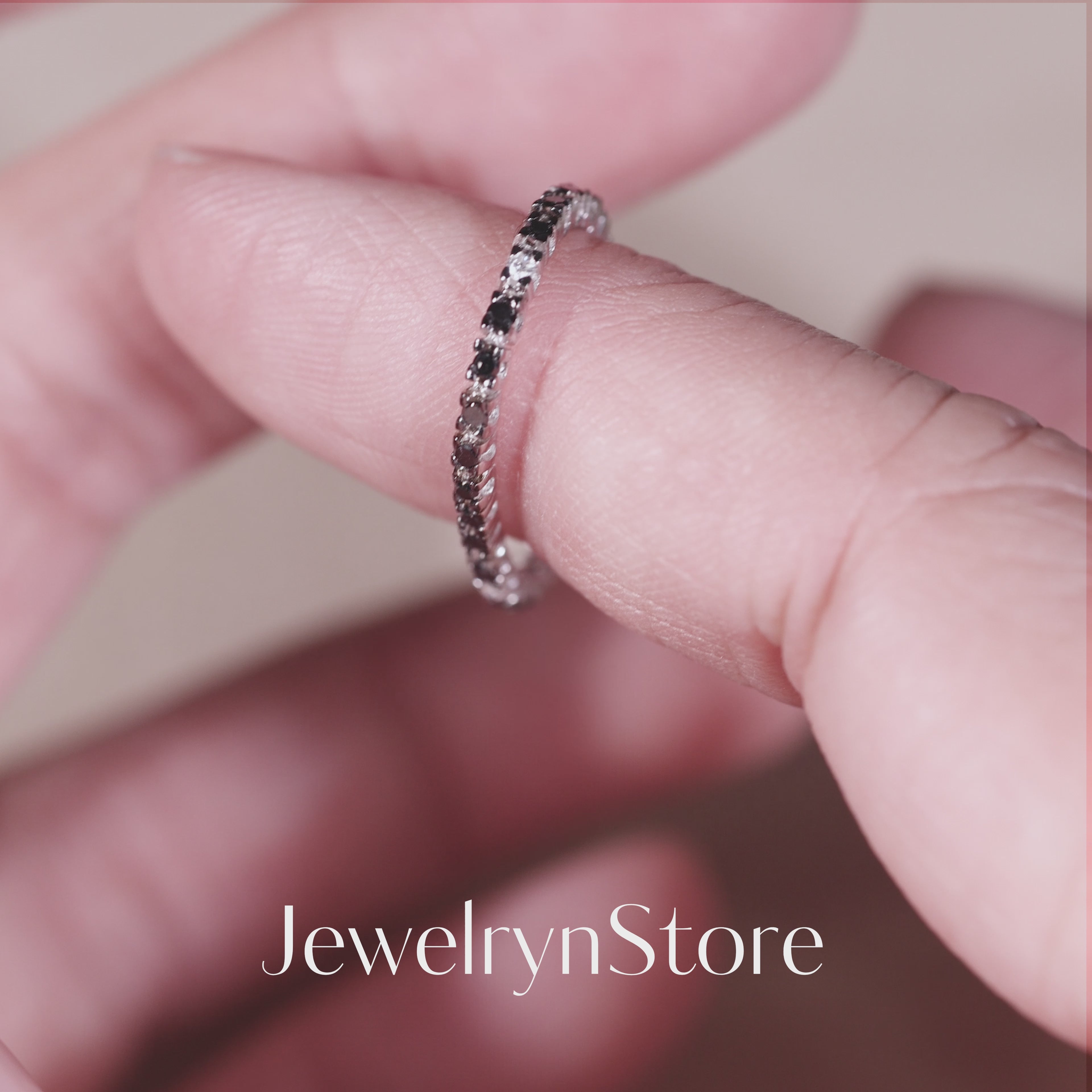 18K Gold Black Diamond Eternity Soft Ring
