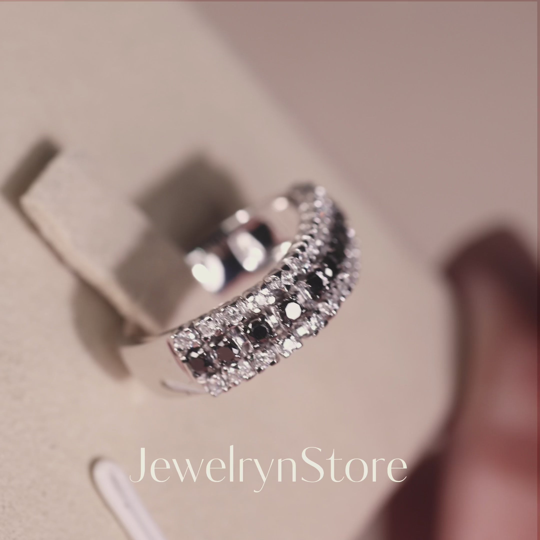 18K Gold Natural Black and White Diamond  Band Ring