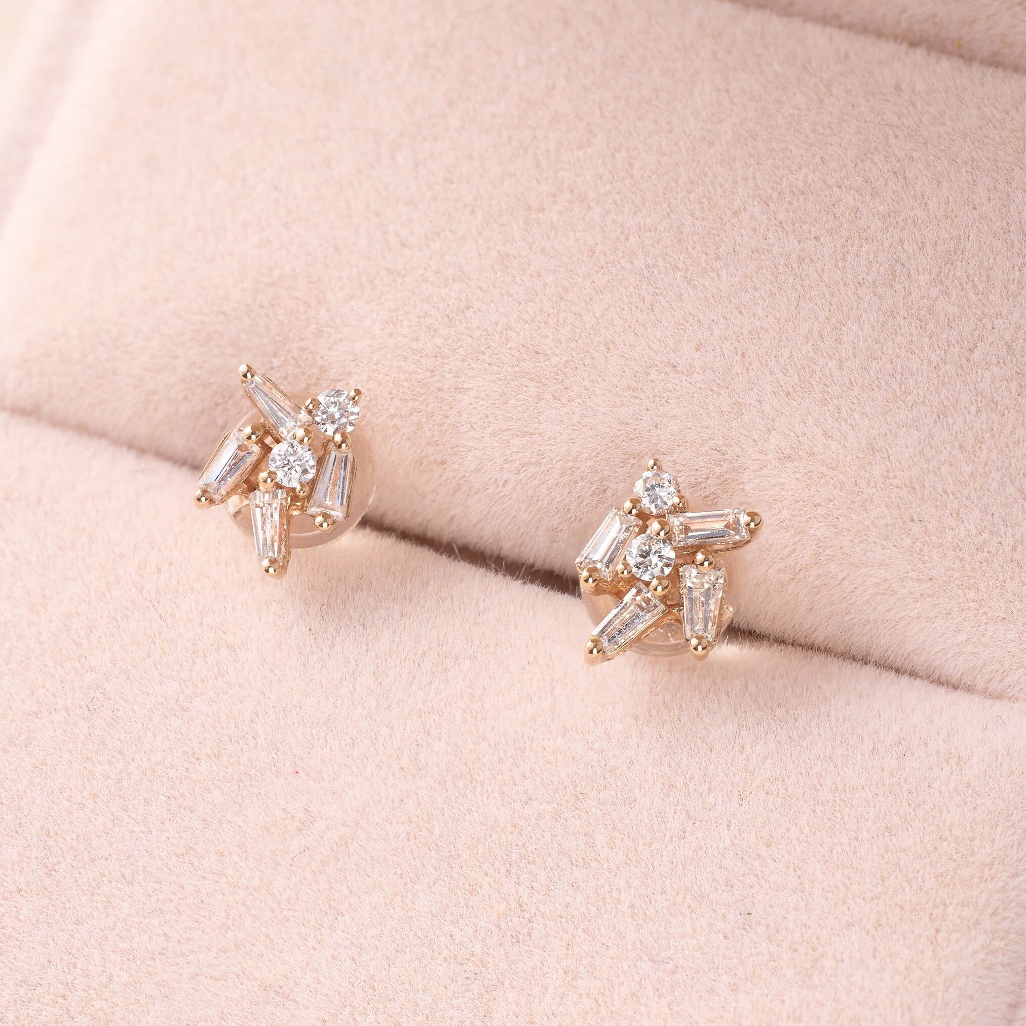 Cluster Earring Studs with Natural Diamonds &amp; Sapphires - Jewelry And Store