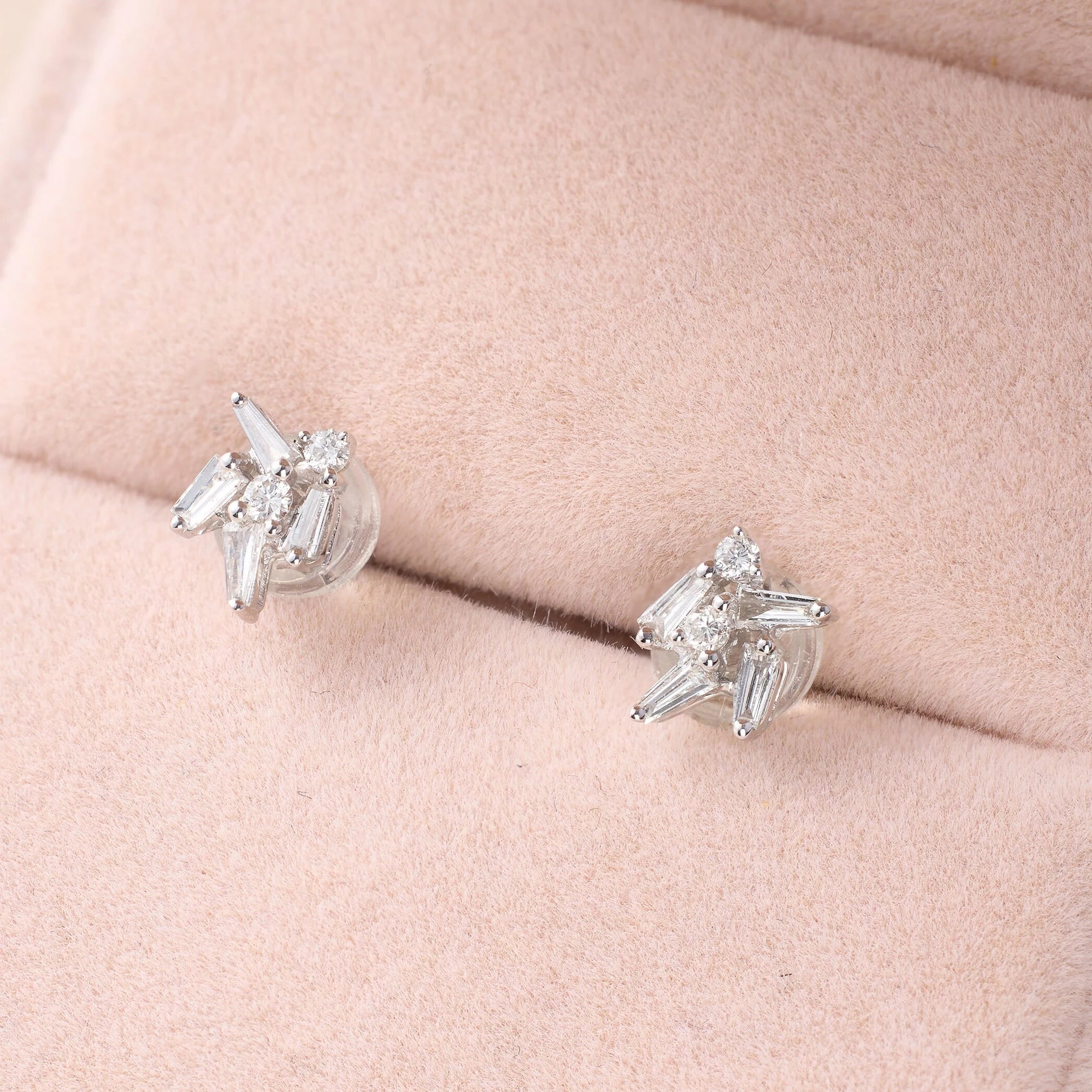 Cluster Earring Studs with Natural Diamonds &amp; Sapphires - Jewelry And Store