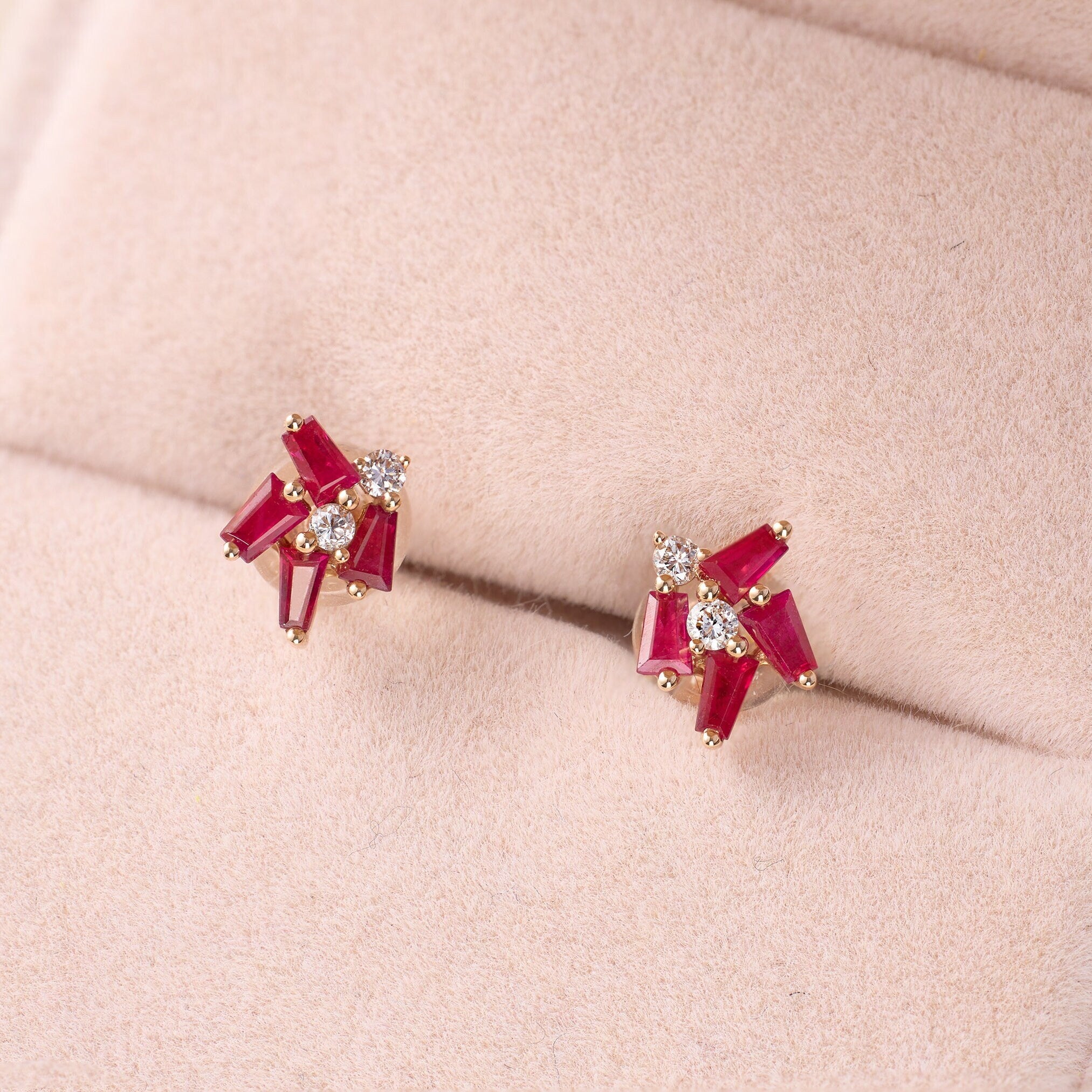 Cluster Earring Studs with Natural Diamonds &amp; Sapphires - Jewelry And Store