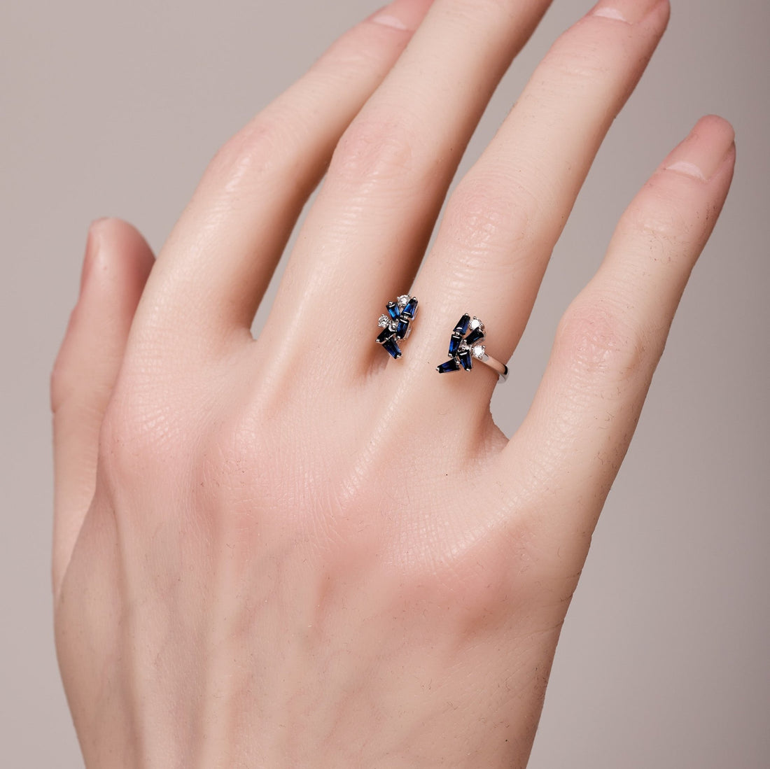 Blue Sapphire &amp; Diamond Open Ring - Jewelry And Store
