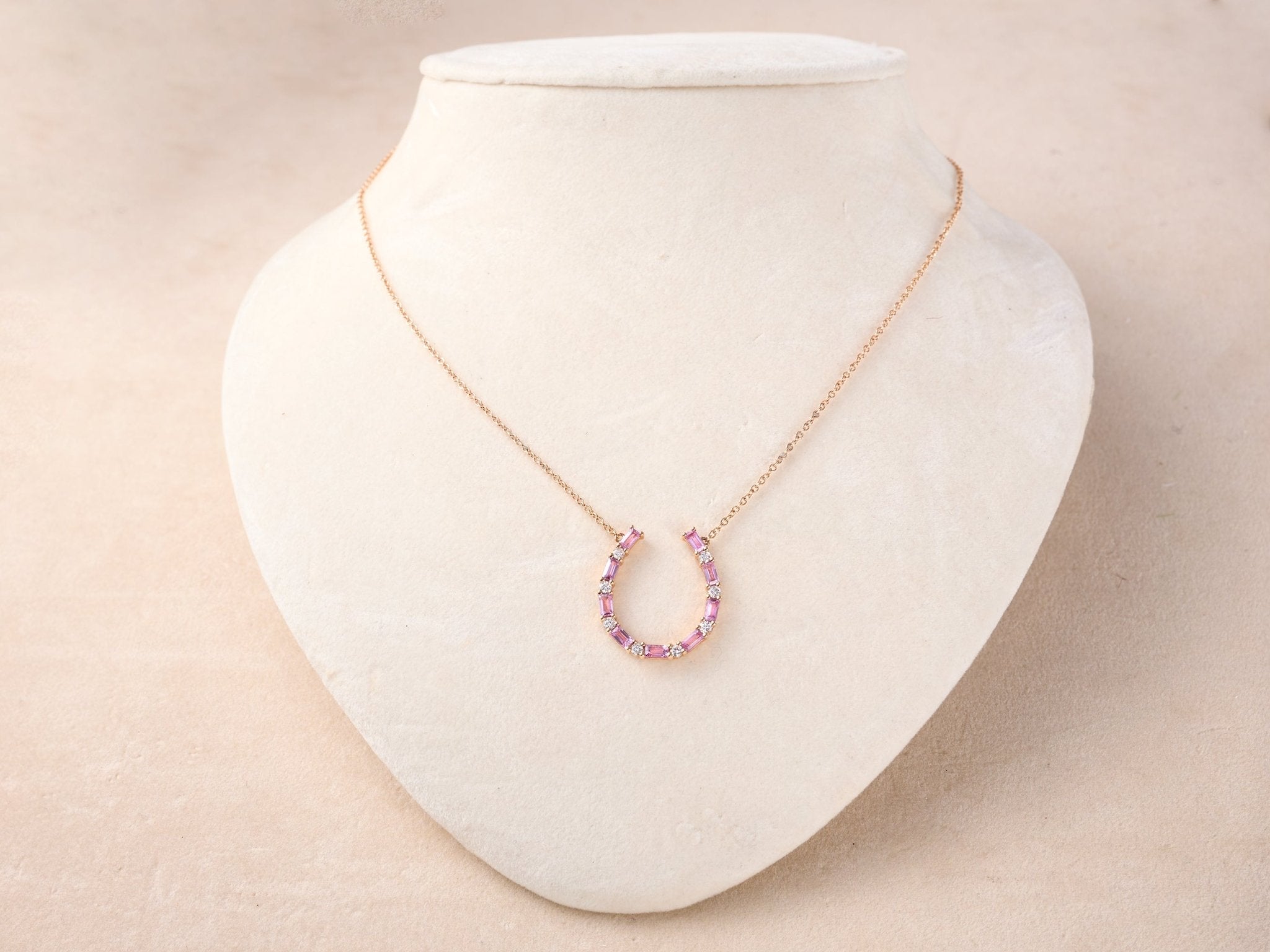 Diamond &amp; Sapphire Horseshoe Necklace in 18K Gold - Jewelry And Store