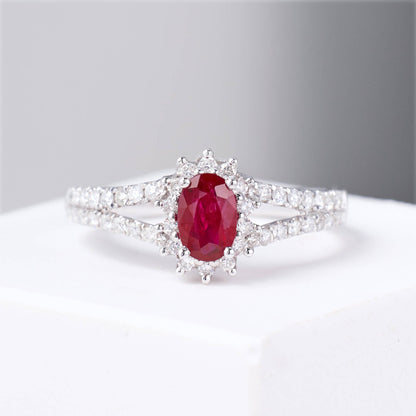 0.43ct.t.w. Nature Ruby Halo Diamond Ring - Jewelry And Store
