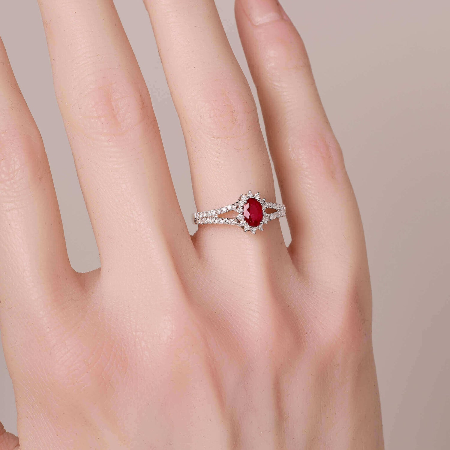 0.43ct.t.w. Nature Ruby Halo Diamond Ring - Jewelry And Store