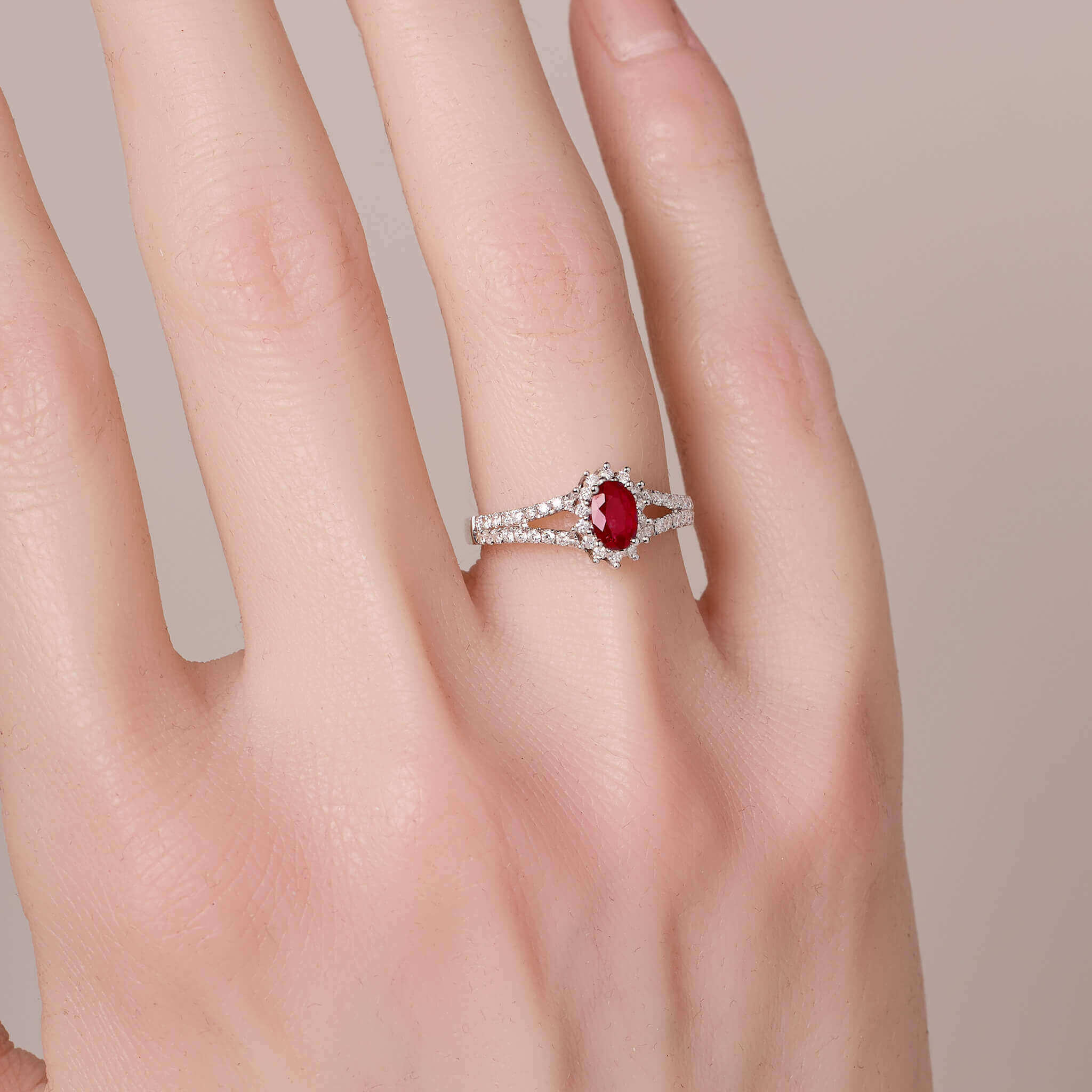 0.43ct.t.w. Nature Ruby Halo Diamond Ring - Jewelry And Store