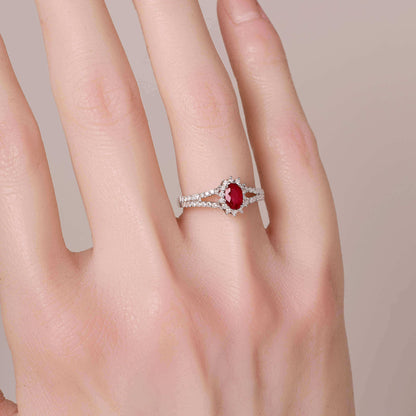 0.43ct.t.w. Nature Ruby Halo Diamond Ring - Jewelry And Store