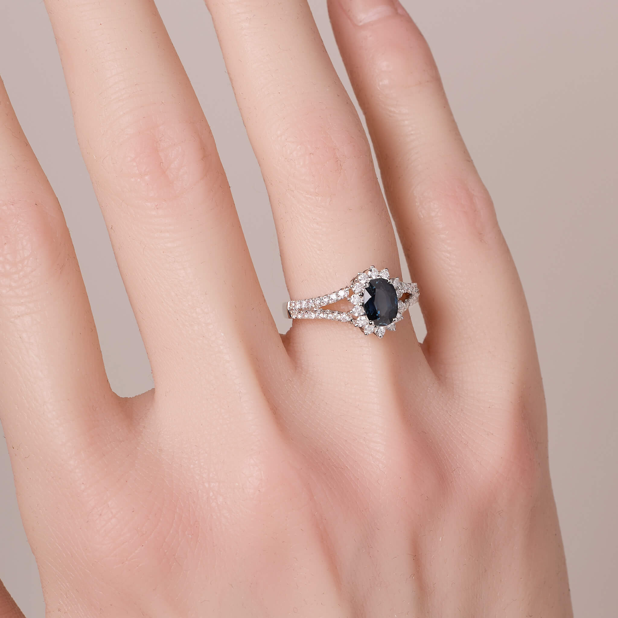 Natural Blue Sapphire Halo Diamond Ring