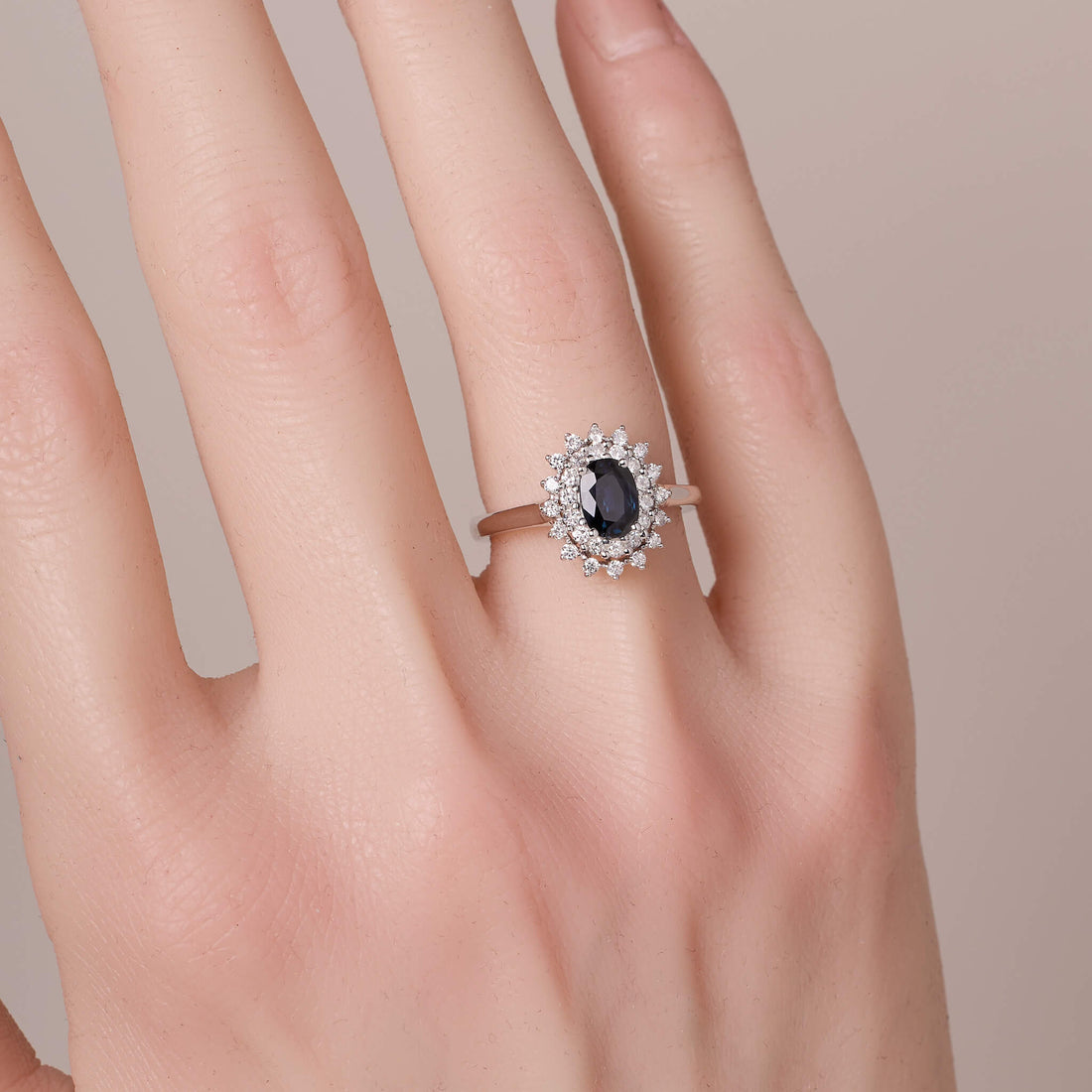 0.81ct.tw. Natural Blue Sapphire Halo Diamond Ring - Jewelry And Store