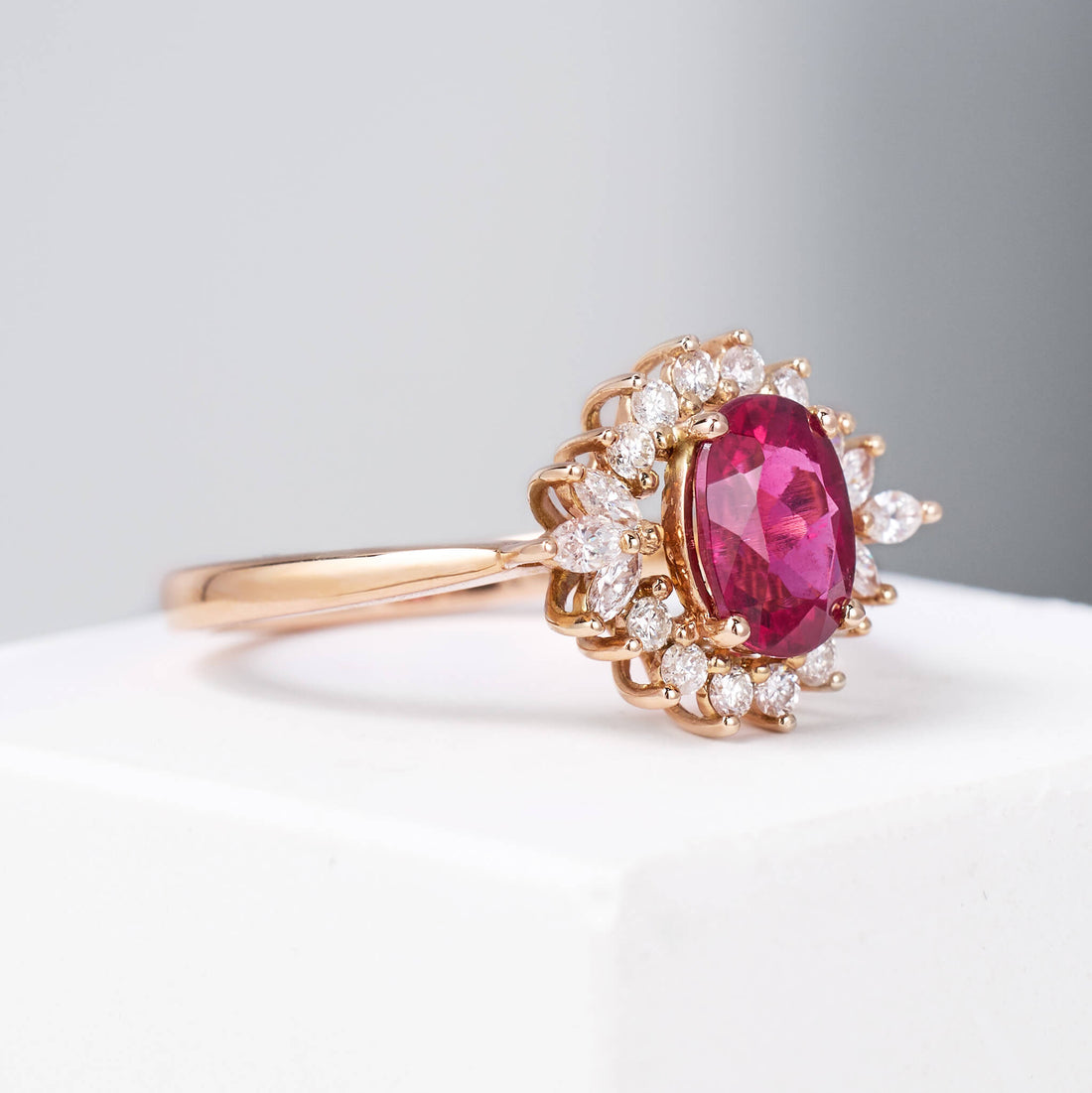 1.23ct.t.w. Vintage-styled Nature Rubellite Halo Diamond Ring