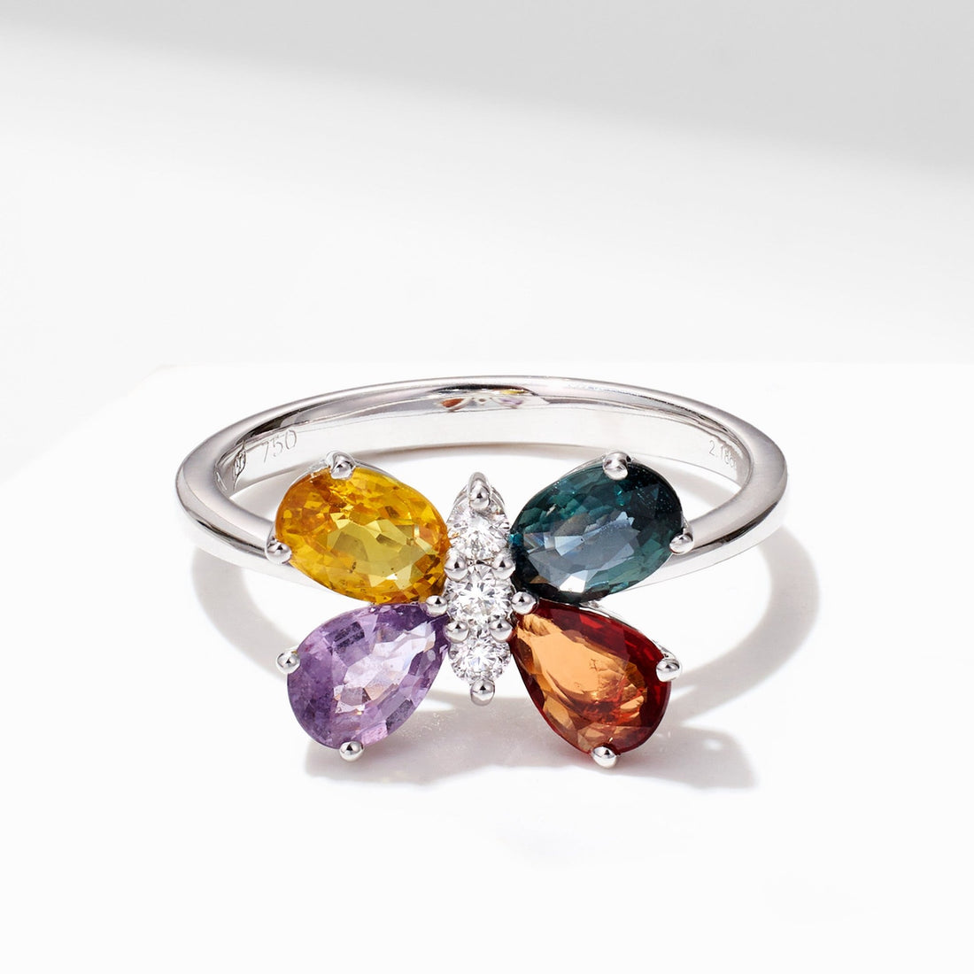 Multi - Colored Sapphire &amp; Diamond Butterfly Ring - Jewelry And Store